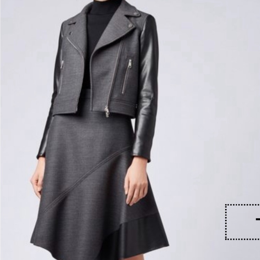 GORGEOUS WOMENS BOSS HUGO BOSS JUDELINA ASYMMETRIC WOOL/LEATHER BIKER JACKET